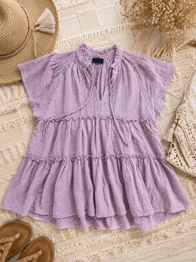 VICI Mauve Ruffle Blouse Size Small | Boho Textured Tunic Top